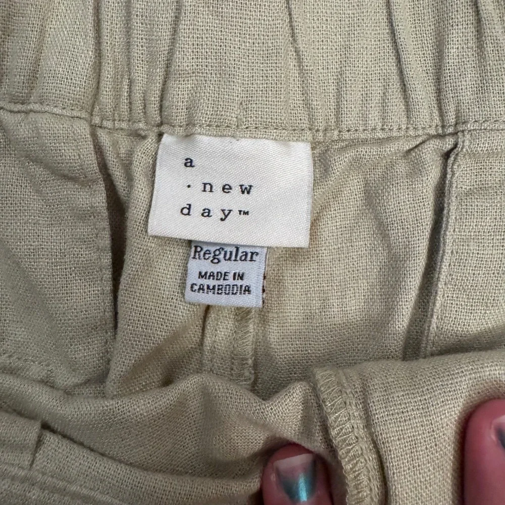 A New Day Womens Wide Leg Linen Blend Pleated Pants Sage Green Size 18 Regular